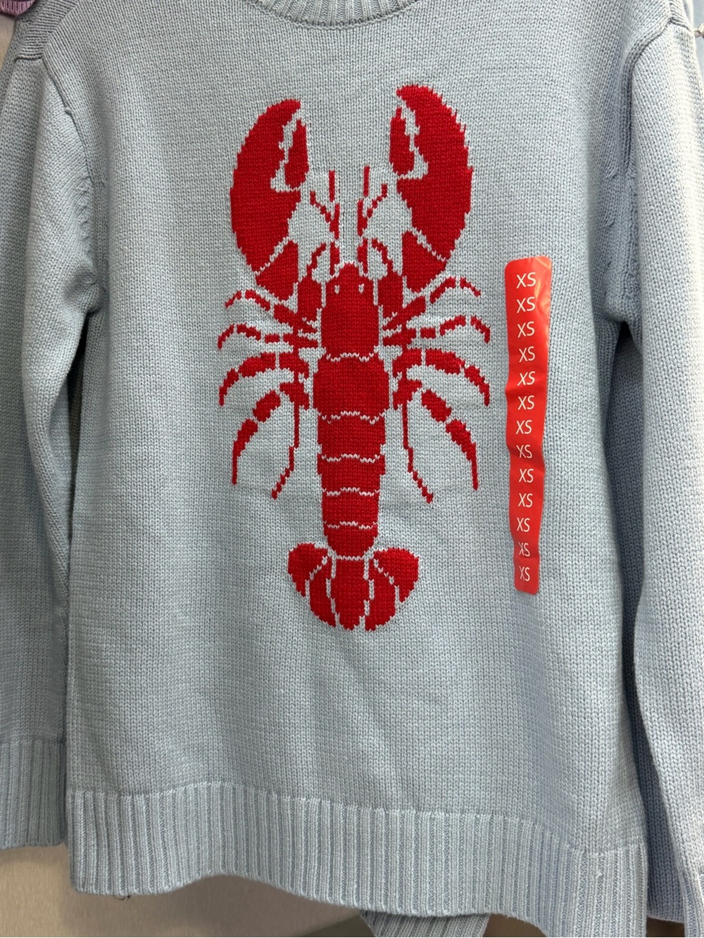 Light Blue Men's Sweater with Red Lobster Motif